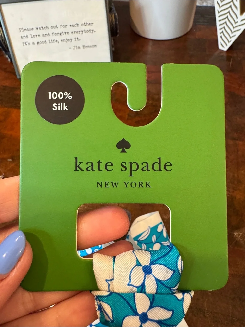 kate spade turquoise and white floral silk twilly scarf